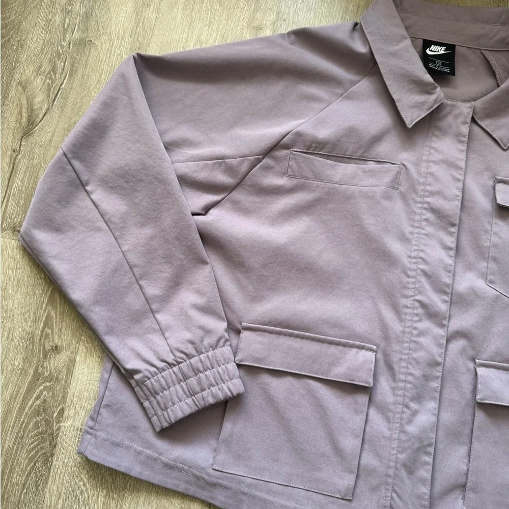 Nike Swoosh Woven Jacket Shacket in Purple Smoke